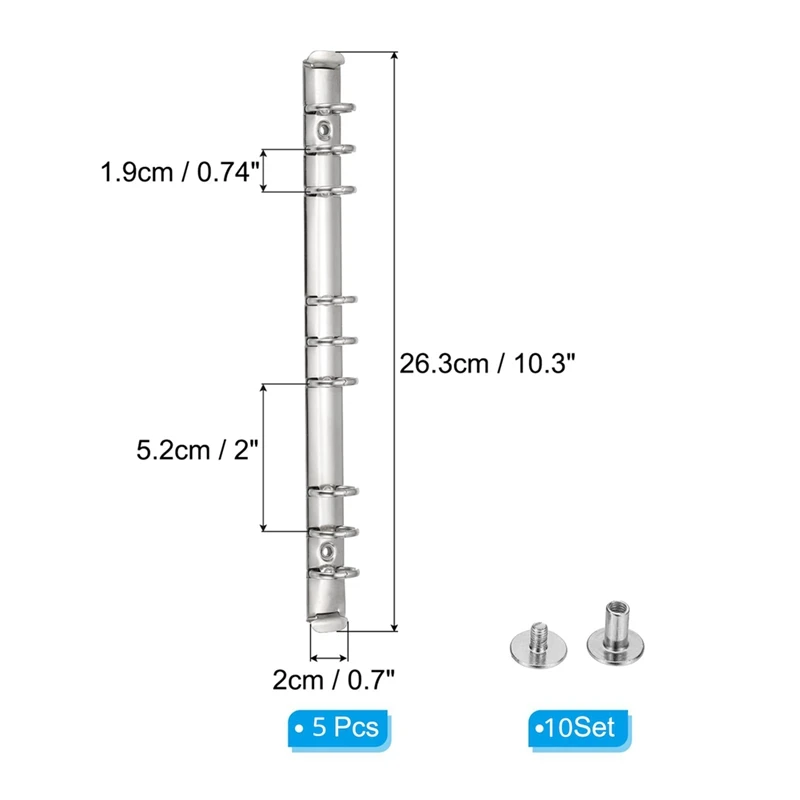 Top-B5 Mecanismos de carpeta de anillas de 9 orificios, 4 juegos de recambio de columna de carpeta para planificadores de carpetas, 2 cm, plateado - imagen 5
