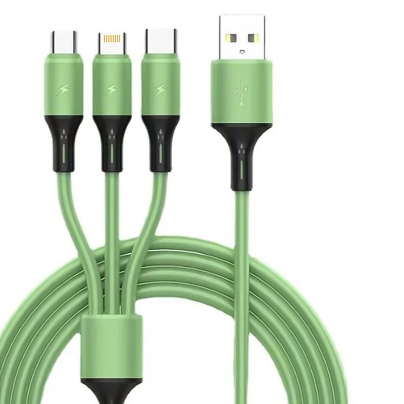 Cable USB de gel de sílice 3 en 1, Cable de datos de carga rápida para Iphone, Samsung, Huawei, Xiaomi, Cable de carga múltiple