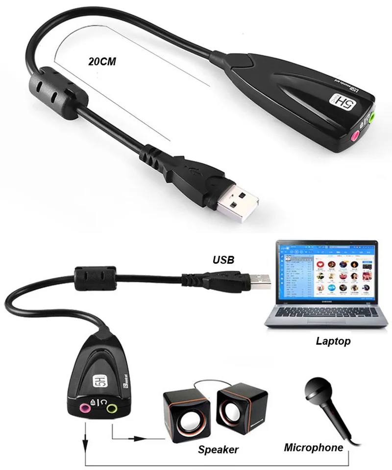 Tarjeta de sonido USB externa, adaptador de Audio 3D de 7,1 canales, Cable Jack de 3,5mm para ordenador portátil, PC, Notebook, auriculares, altavoz, micrófono