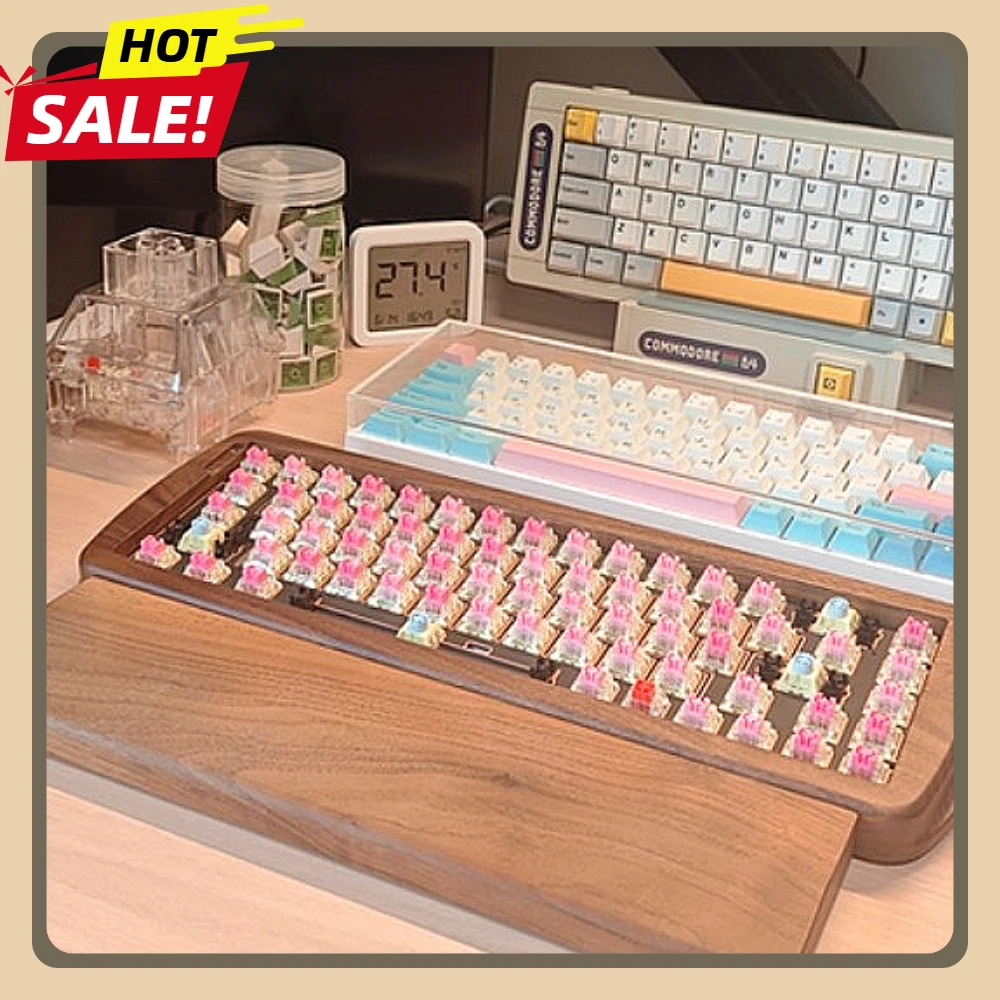 Kit de teclado de madera de nogal NULL68, Kit de teclado mecánico personalizado inalámbrico de tres modos, accesorios de juego de oficina de 68 teclas, soporte a través de