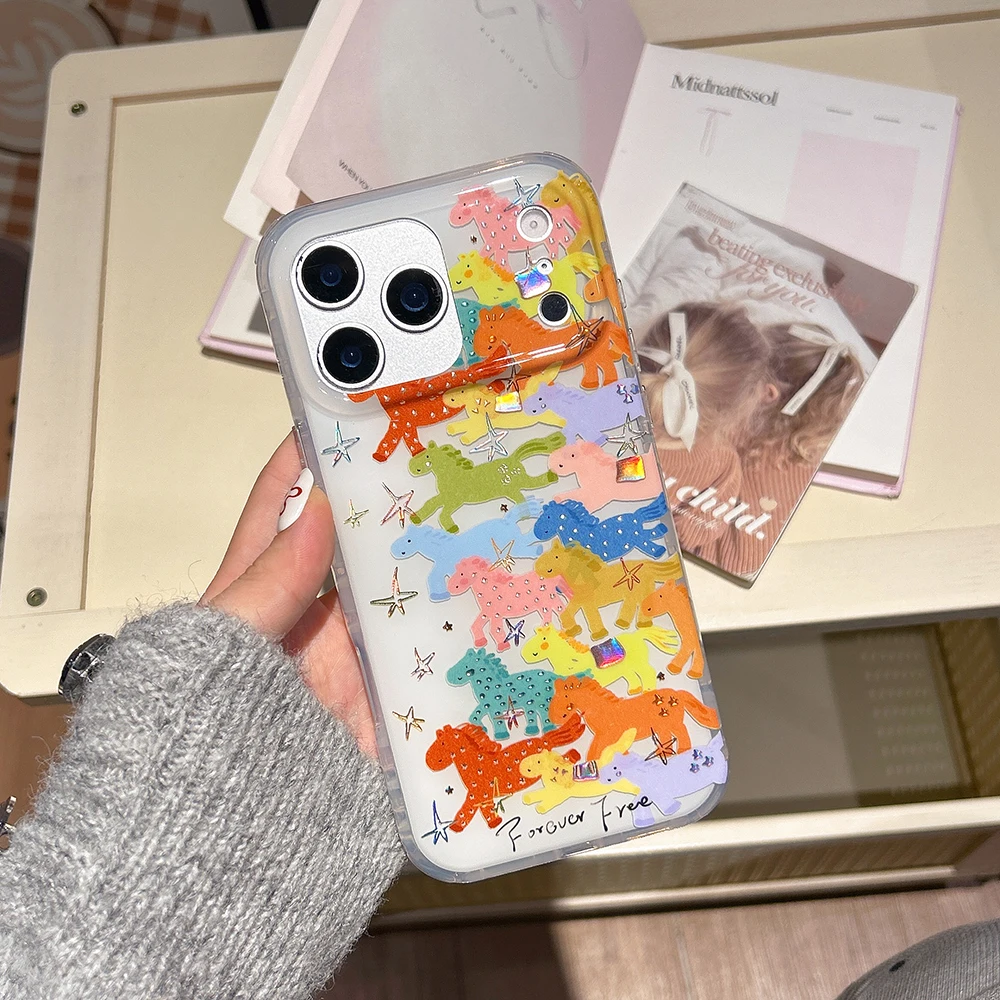 Para iphone 17Promax 17 17pro láser lindo caballo brillo Funda de teléfono para iPhone 14 15 16 Pro Max Funda protectora a prueba de golpes Funda - imagen 2