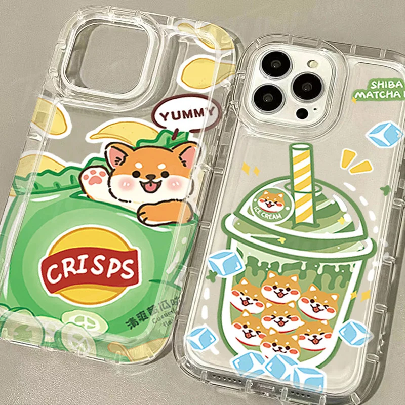 Lovely Crisps Shiba Inu Dog Case para Samsung Galaxy S24 Ultra S23 S22 S21 FE S20 Plus Note 20 10 Pro A34 A54 A33 A53 Clear Cover