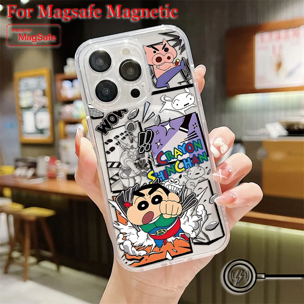 Funda de teléfono magnética con crayones de Anime Shin-chans Magsafe para Samsung Galaxy S25 S24 S23 S22 S21 S20 FE Plus Ultra 5G, funda transparente de TPU - imagen 4