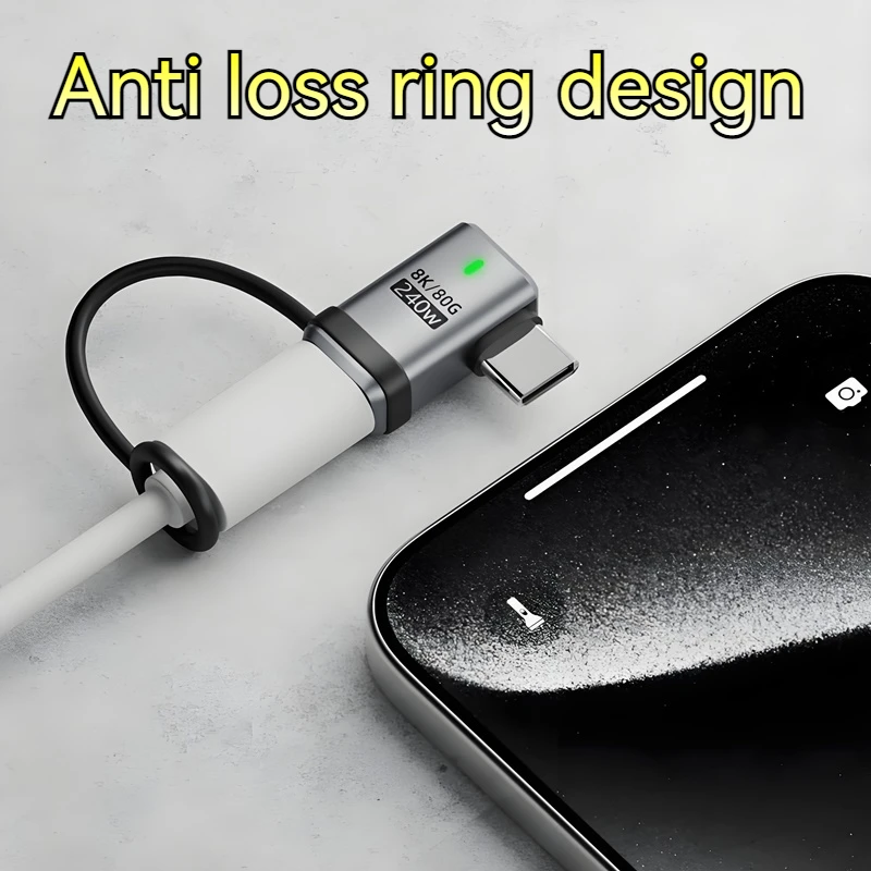 Adaptador USB tipo C de Metal de 240W, convertidor OTG de 40gbps, transferencia de datos, indicador de carga de 48V 5A USB-C para teléfono Macbook Air y portátil - imagen 4