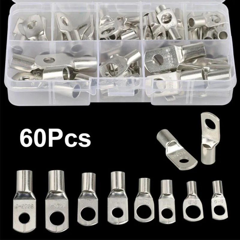 60 uds/SC6-6 SC10-8 SC16-8 SC25-8 Kit de terminales de Cable de cobre agujero de perno terminales de Cable estañado terminales de batería conectores de Cable de punta de cobre