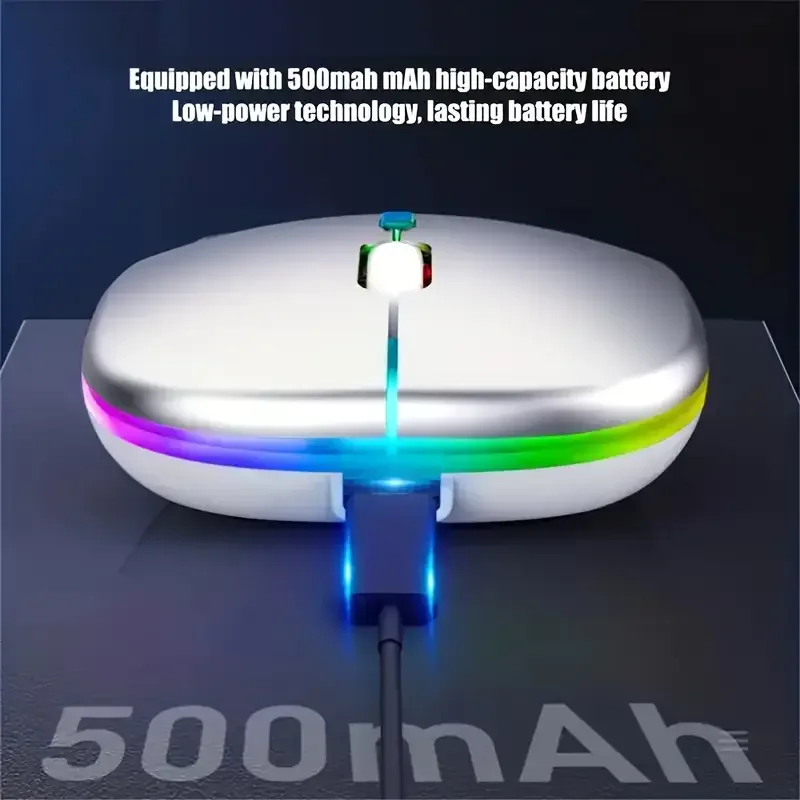 Ratón inalámbrico compatible con Bluetooth y modos duales de 2,4 GHz, recargable, RGB, ergonómico, silencioso, clic para PC, iPad, portátil, teléfono móvil y TV - imagen 3