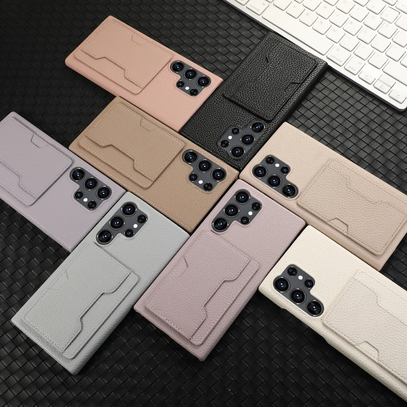 Funda de lujo de Color sólido para teléfono Samsung S25 Ultra Edge S23 S22 S24 Ultra Plus con ranura para tarjeta tipo billetera izquierda y derecha - imagen 4