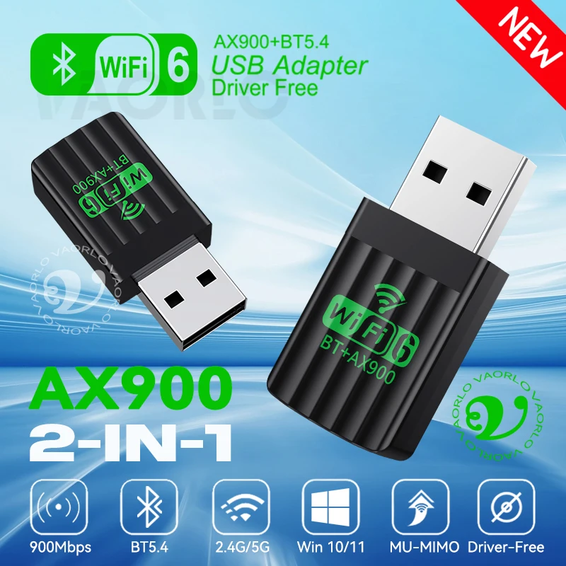 Adaptador USB AX900 WiFi6 Bluetooth 5,4 de doble banda 2,4G y 5GHz 2 en 1 Dongle receptor Wlan de red inalámbrico para controlador Win10/11 gratis - imagen 2