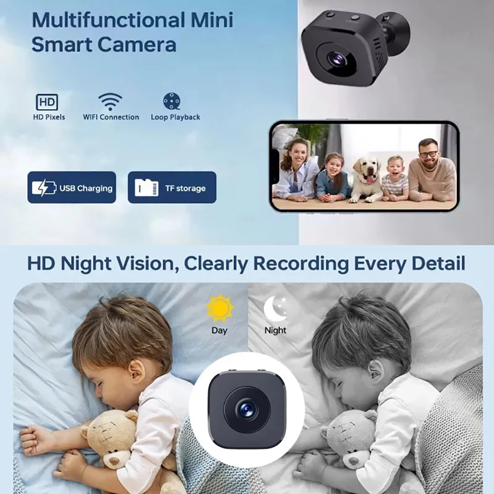 Mini cámara HD de 1080P, inalámbrica, 2,4G, WiFi, Monitor remoto, protección de seguridad para el hogar, cámara IP, detección de movimiento, almacenamiento en la nube - imagen 3