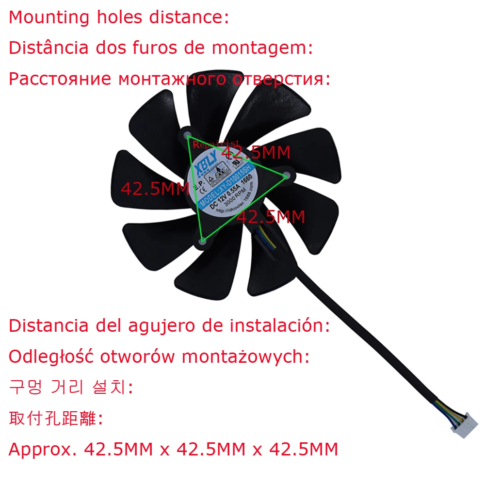 Ventiladores de tarjetas gráficas, XY-D10015SH,95mm de diámetro, para MSI RTX 3050 AERO ITX OC, para MSI RTX 3060 AERO ITX OC LHR, refrigeración de tarjetas de vídeo - imagen 2