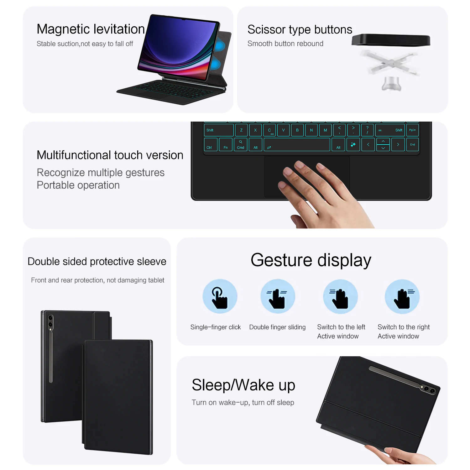 AJIUYU Magic Keyboard Folio para Samsung Galaxy Tab S9 Ultra 14,6 pulgadas 2023 SM-X910 X916B X918U funda con teclado magnético inteligente - imagen 4