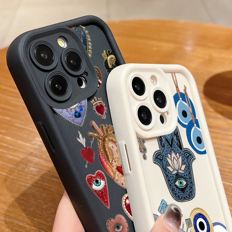 Para Xiaomi Redmi 12 13 12C 13C 14C Redmi Note 14 13 12 Pro Plus 12S 11S 10S 11 mal de ojo arte amor corazón patrón funda de teléfono - imagen 3