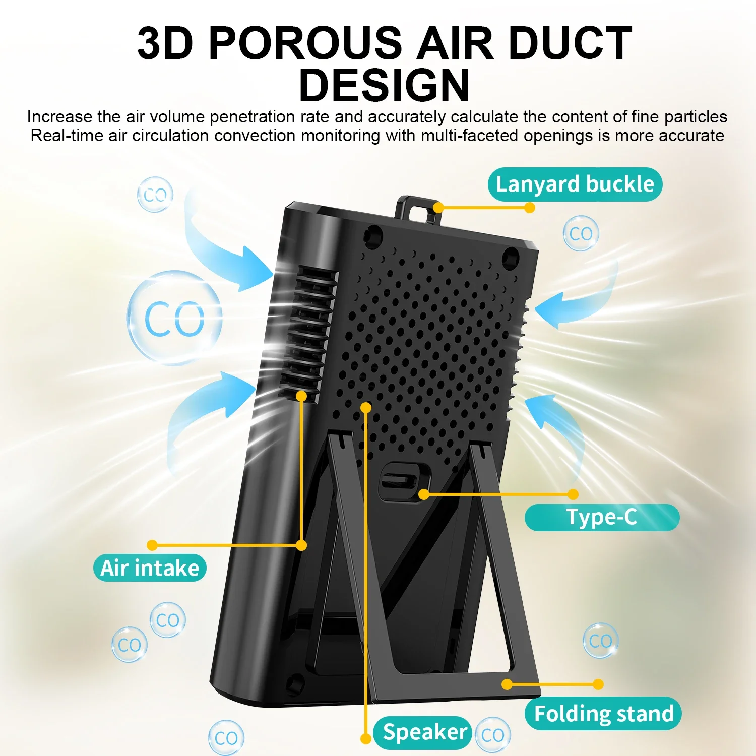 Detector Digital de monóxido de carbono 3 en 1, alarma de CO con Sensor de temperatura y humedad, pantalla LCD, Monitor de calidad del aire recargable - imagen 3
