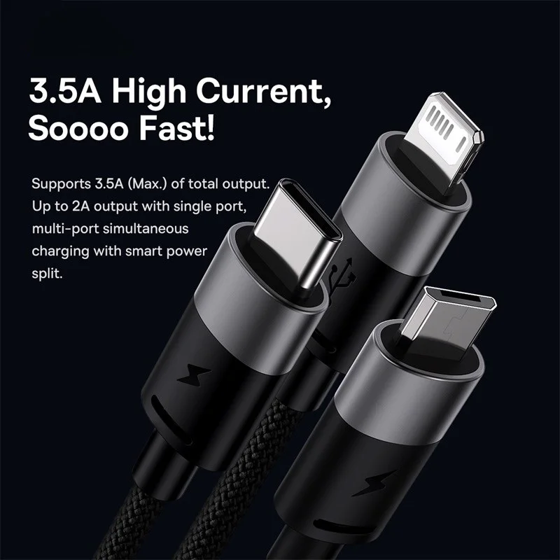 Baseus Cable 3 en 1 USB-C para iPhone 14/13/12 Pro/11 y MacBook - imagen 5