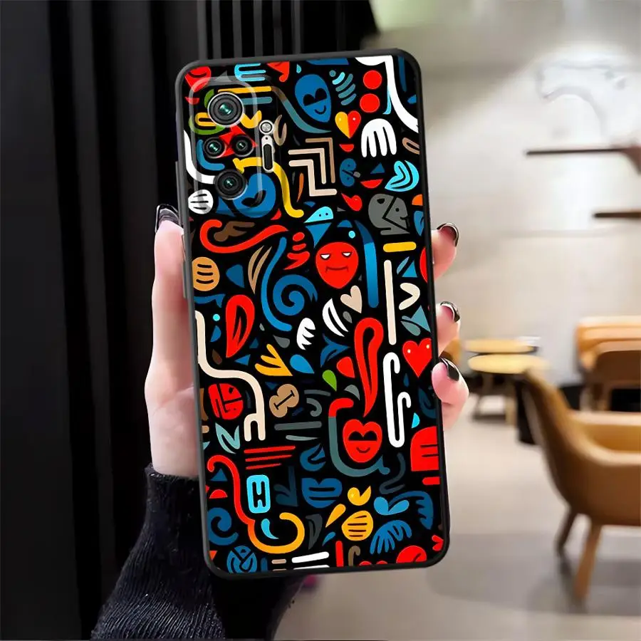 Funda de teléfono suave negra con grafiti de líneas coloridas para Xiaomi Redmi Note 9S 13 14 Pro Plus 10S 11s 12s 7 8 9 10 11 12 Pro - imagen 4