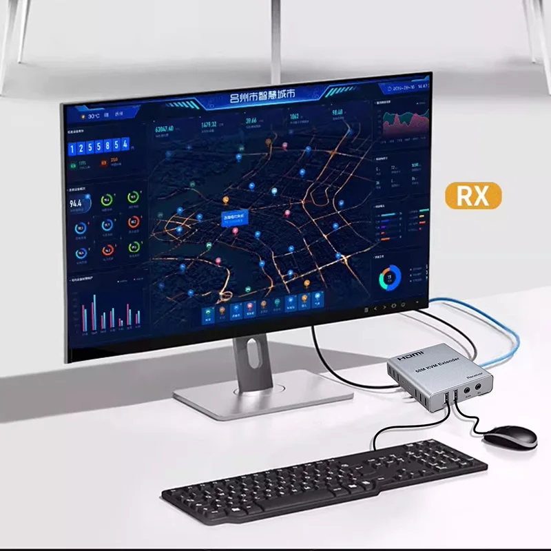 Extensor HDMI KVM de 60M, 1080P a través de CAT5e Cat6, Cable Ethernet, transmisor y receptor de Audio y vídeo, convertidor, teclado y ratón USB - imagen 2
