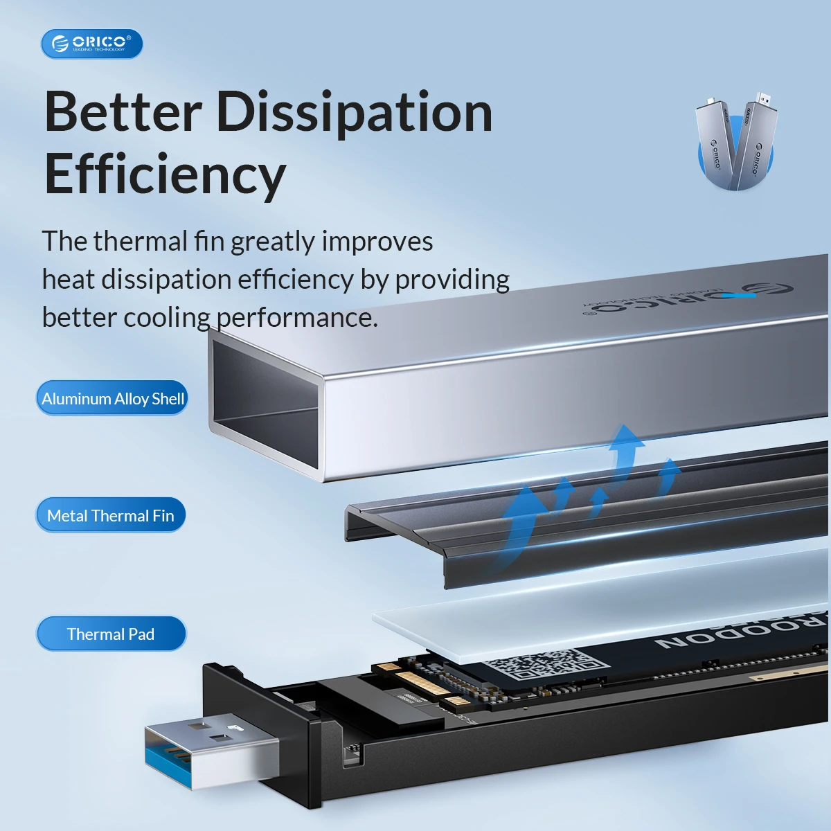 ORICO-carcasa SSD de aluminio 2 en 1, interfaz Dual USB A tipo C, M.2, compatible con M2, NVMe, clave M, SATA, NGFF, clave M y B, herramienta de disco duro gratis - imagen 5