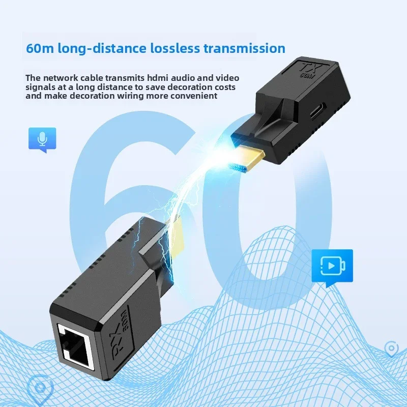 Extensor HD sobre cable Ethernet Cat6 hasta 60M 1080P HD RJ45 repetidor transmisor de extensión señal sin pérdidas para PC HDTV DVD - imagen 2