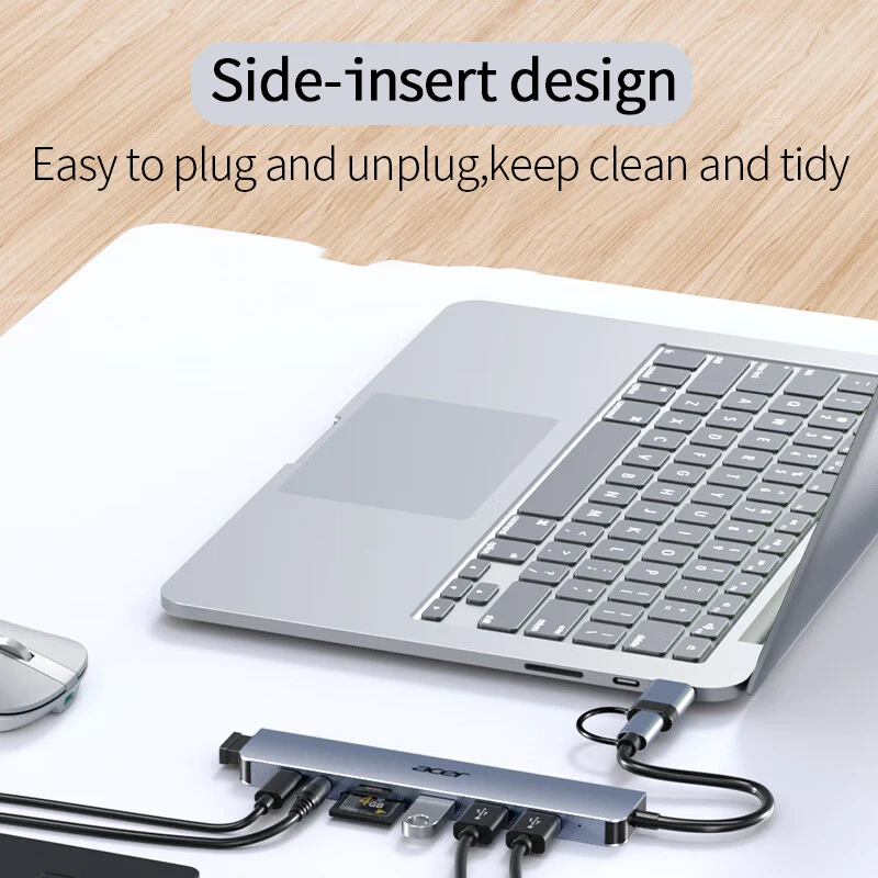 YINDIAOxACER 8 en 2 USB + tipo C HUB estación de acoplamiento con Audio de 3,5mm lector de tarjetas Micro SD portátil tableta teléfono convertidor de disco
