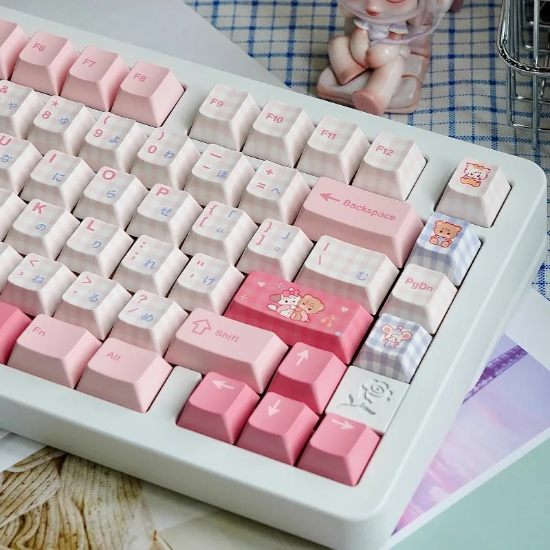 Juego de teclas con tema de rejilla rosa, sublimación PBT de cereza/MOAprofile, teclas hechas a mano personalizadas para accesorios de teclado mecánico - imagen 5