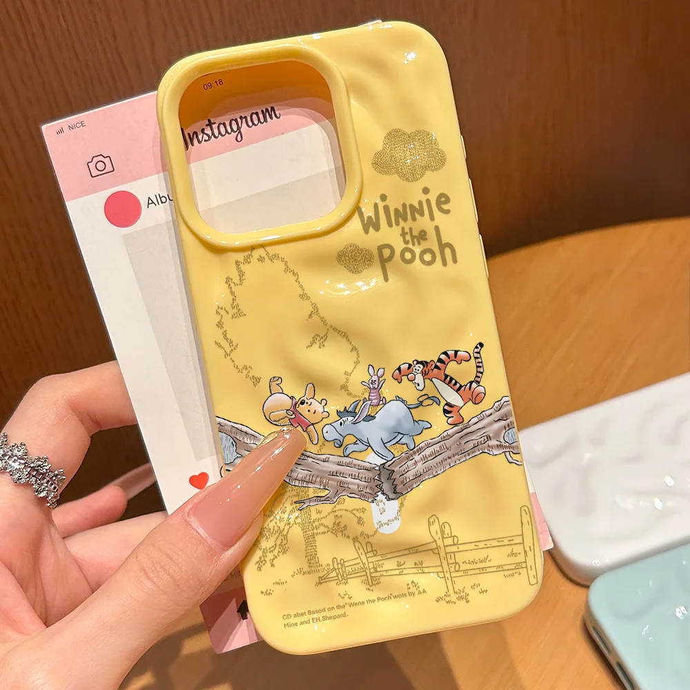 Fundas de teléfono de meteorito arrugado Irregular 3D de Winnie The Poohs de dibujos animados para IPhone 17 16 15 14 Plus 13 12 11 Air Pro Max suave y brillante - imagen 5