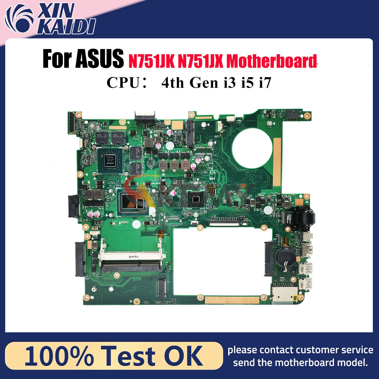 Placa base para ordenador portátil N751JK para ASUS Vivobook N751J N751JX N751JK placa base para portátil con CPU i3 i5 i7 100% pruebas OK envío rápido