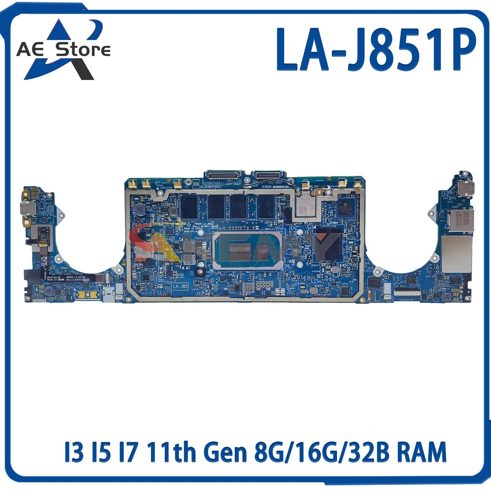 Para Dell XPS 13 9310 placa base FDO30 LA-J851P CN-0NVVG0 0062CR 0NVVG0 i7-1165G7 con RAM placa base para portátil 7390 probada
