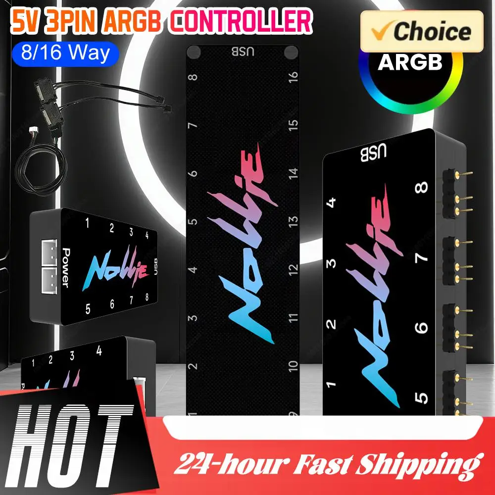 Controlador ARGB de 5V y 3 pines, divisor ARGB direccionable de 8 vías, compatible con SignalRGB OpenRGB, alimentación SATA para interfaz de placa base extendida - imagen 2