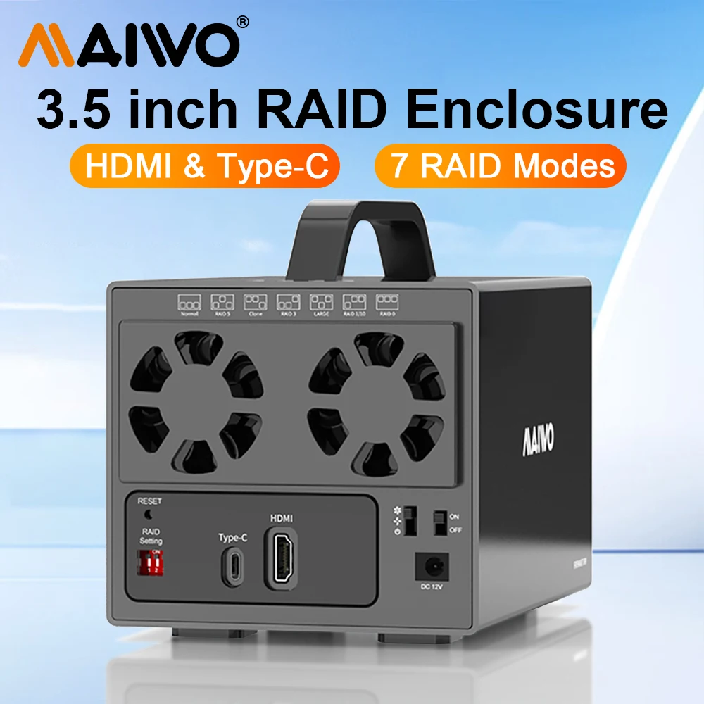 MAIWO-estación de acoplamiento para disco duro SATA de 4 compartimentos, 3,5 pulgadas, tipo C, 7 Raid, carcasa para HDD de 3,5 pulgadas con dos ventiladores, puerto HDMI 4K, expansión de 96TB