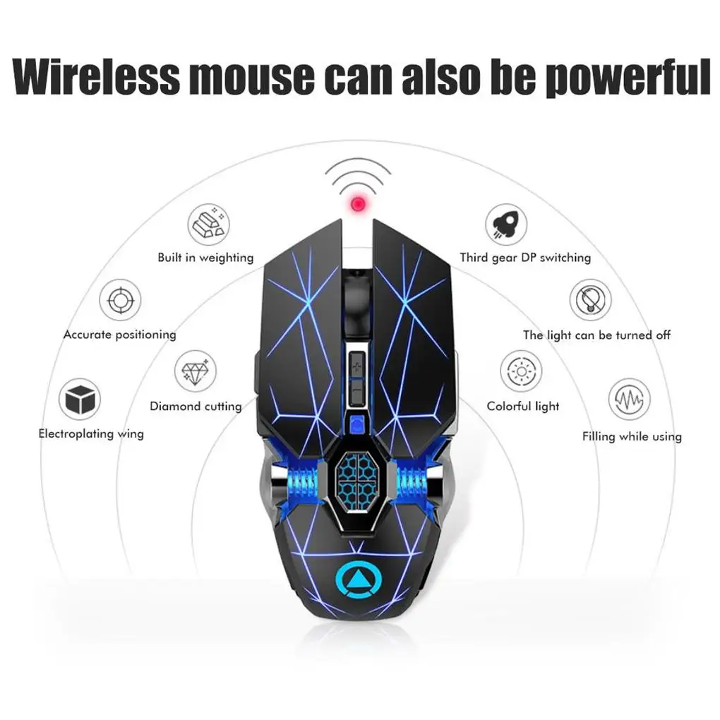 Un ratón inalámbrico con un diseño azul y negro