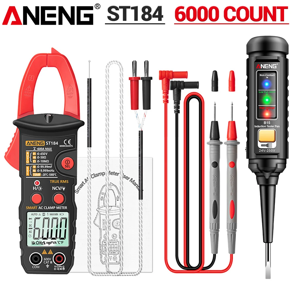 Multímetro de abrazadera ST184 + B15 0.1A 6000 probador de voltaje de abrazadera NCV 30-1000V medidor Detector de voltaje buscador de punto de interrupción de diagnóstico - imagen 2