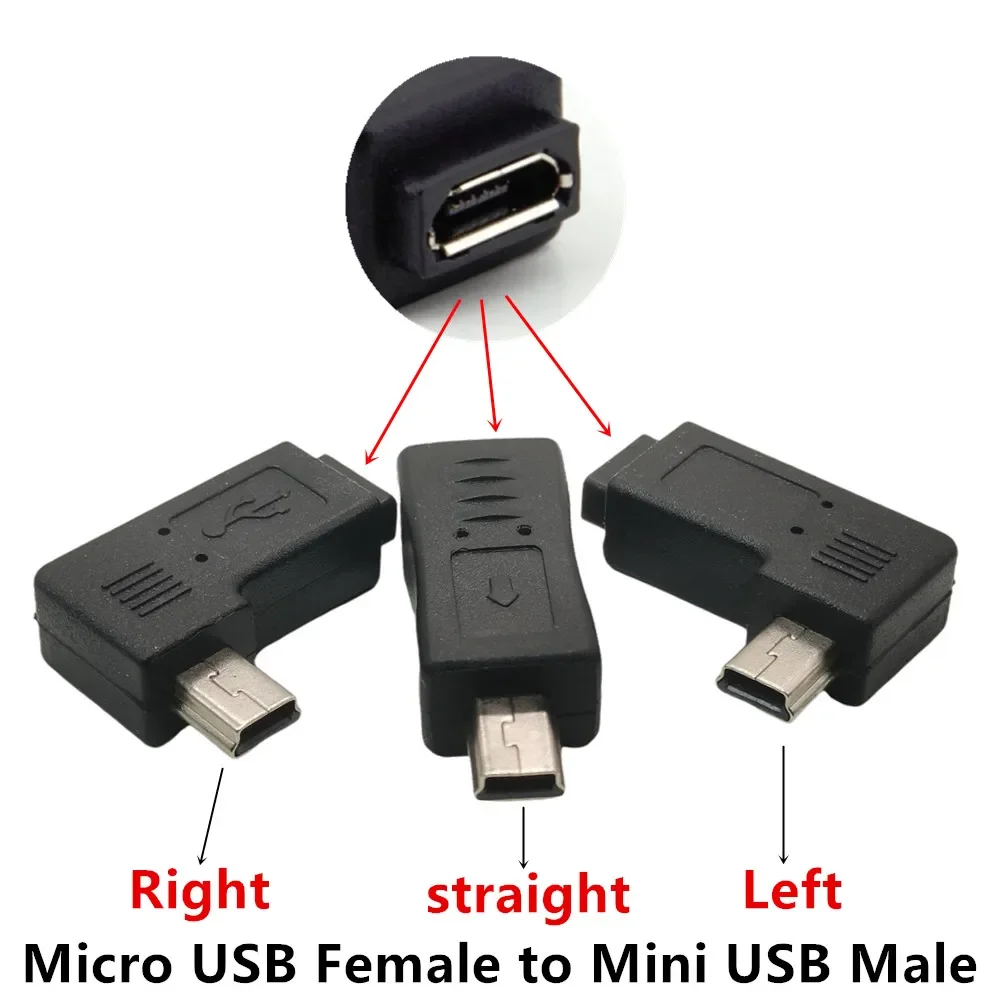 Mini USB en ángulo izquierdo y derecho de 90 grados, 5 pines hembra a Micro macho, adaptador de sincronización de datos, enchufe V8 a conector Mini USB - imagen 5