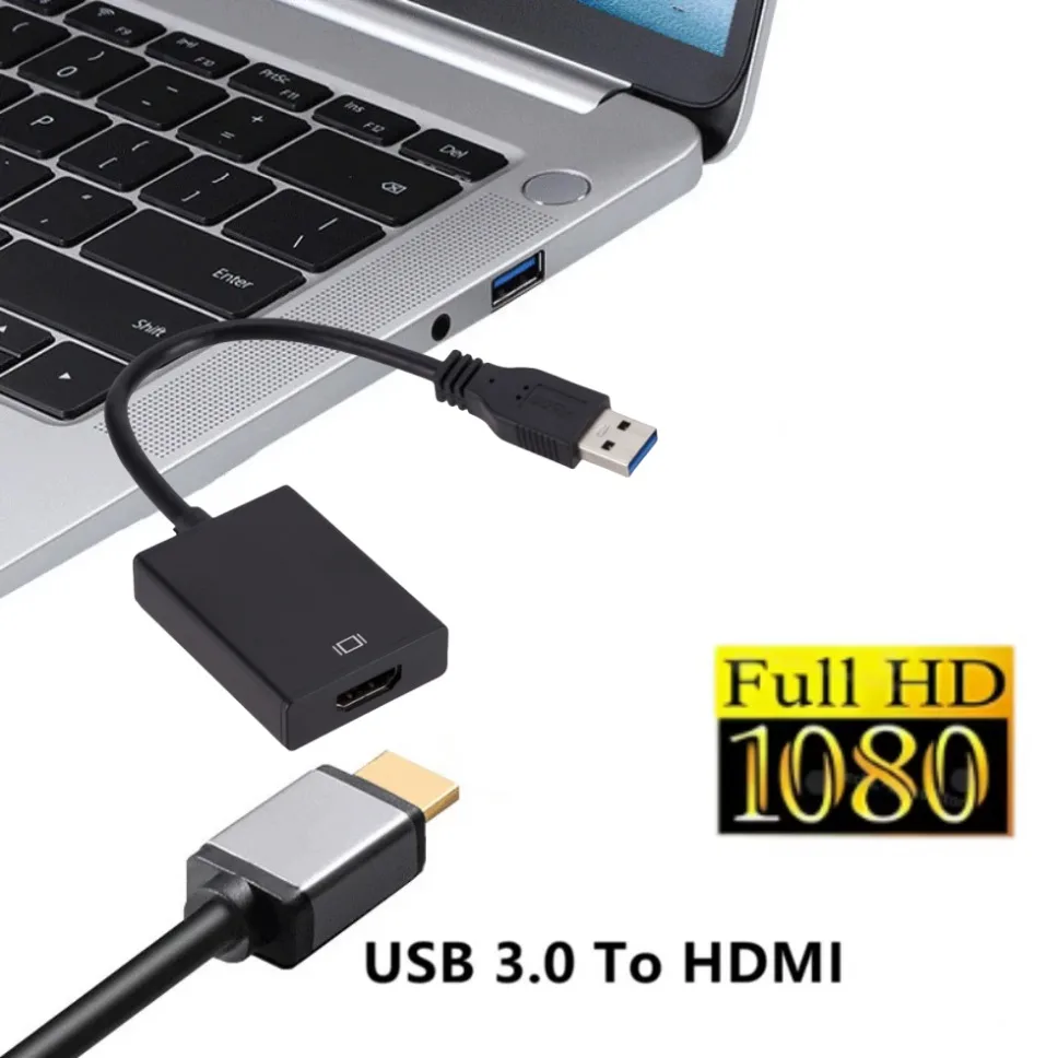 GRWIBEOU HD 1080P USB 3,0 a HDMI convertidor Compatible adaptador de Audio y vídeo para PC portátil proyector HDTV Windows Cable portátil - imagen 5