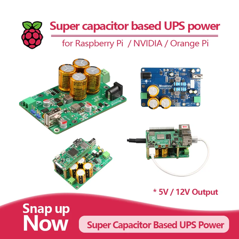 Supercondensador de alimentación UPS para Raspberry Pi y sistema integrado, entrada de 7-24v, salida de 5v/12v