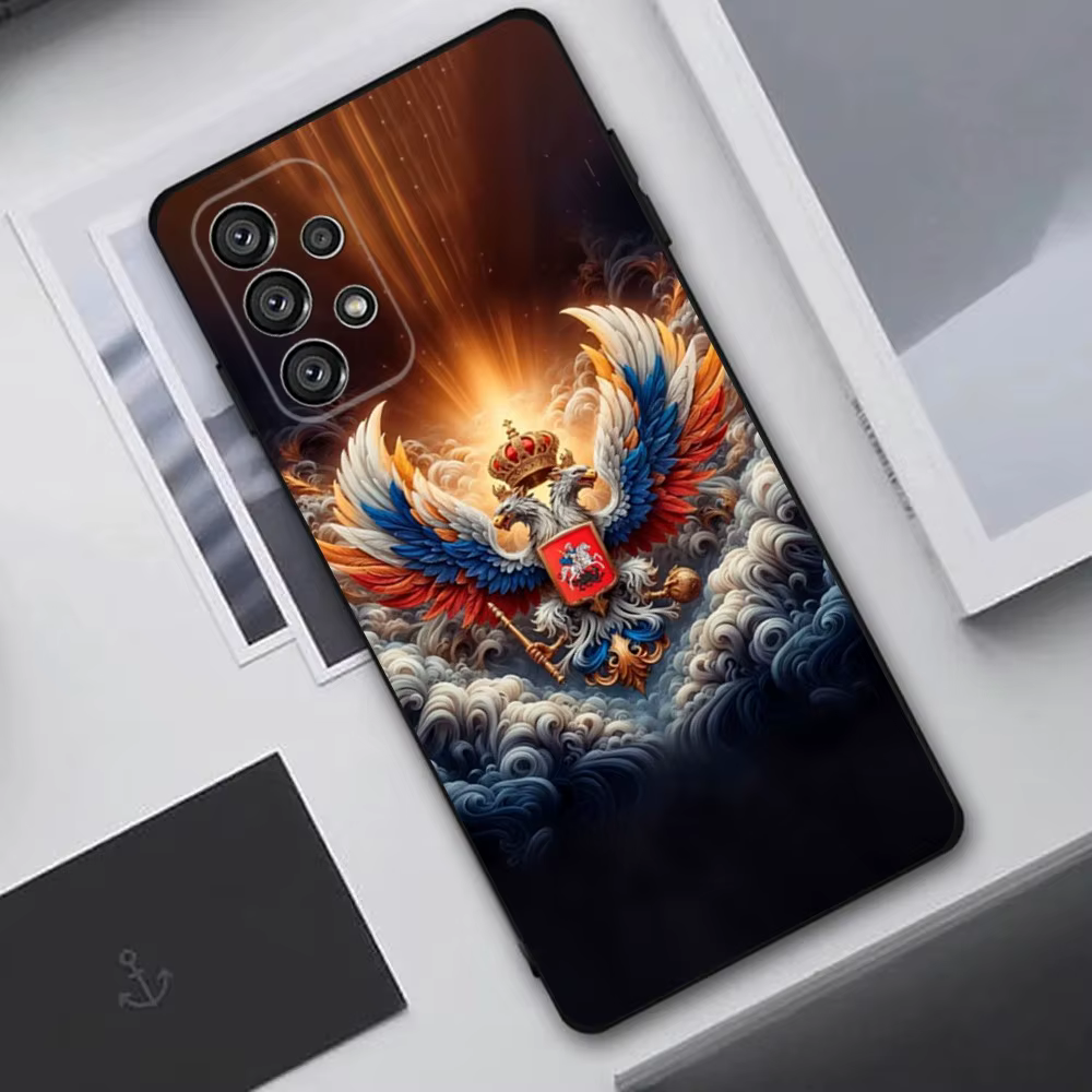 Funda de teléfono con emblema nacional de la bandera de Rusia para Samsung Galaxy A20,A21s,A22,A31,A32,A52,A53,A72,73,A80,A91 funda negra suave - imagen 2