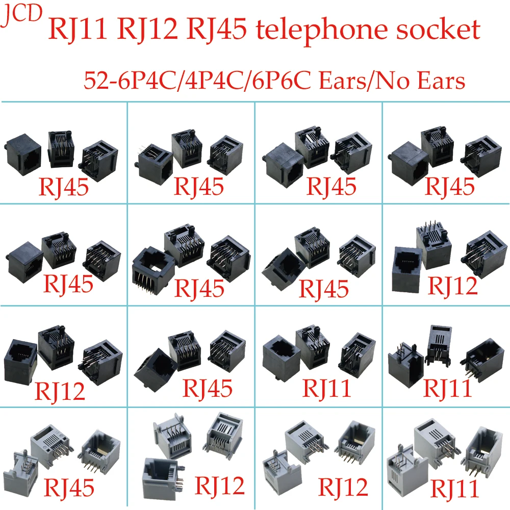 Conector de toma de teléfono RJ11, RJ12, RJ45, 4P4C, 6P2C, 6P4C, 6P6C, 8P8C, conector hembra de red PCB de Internet de ordenador, 1 pieza