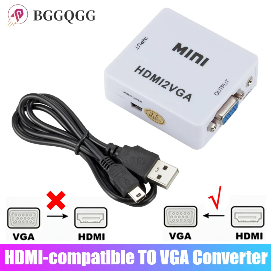 BGGQGG-convertidor HDMI a VGA, adaptador HDMI a VGA con Audio para Notebook Xbox360 DVD PS3 PC HD 1080P TV Box proyector