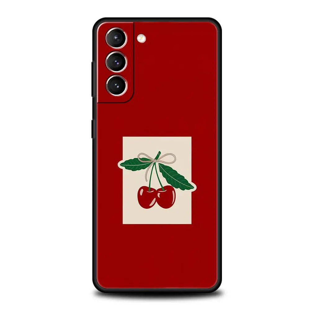 Funda de teléfono cereza roja para Samsung Galaxy S25 Edge S24 S23 S22 S20 Ultra S21 FE 5G S10 Plus, funda suave de TPU - imagen 2