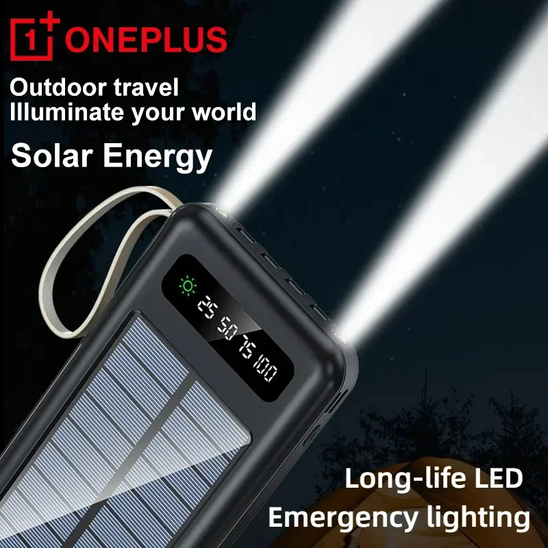 OnePlus-Banco de energía Solar de gran capacidad, 100000mah, batería de carga rápida para móvil, Usb Dual, 4 Cables para Iphone y Huawei - imagen 5