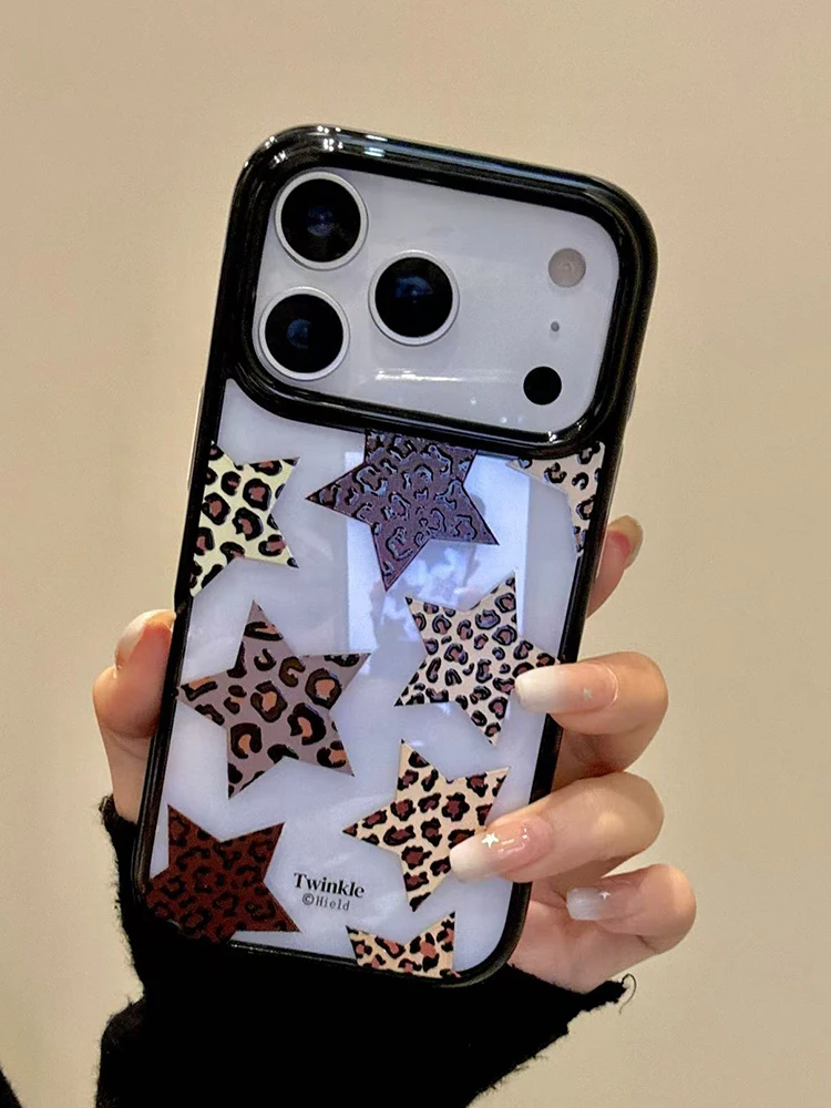 Funda de teléfono acrílica transparente con estampado de leopardo y estrellas de cinco punteros para iPhone 17 Pro Max 16 15 14 13 - imagen 2