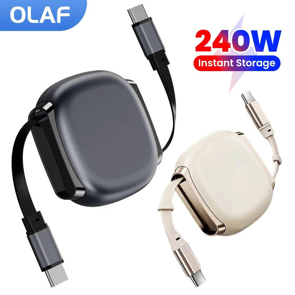 Olaf PD240W Cable retráctil USB C a tipo C Cable de carga rápida para iPhone 16 15 MacBook iPad Samsung Xiaomi Huawei Cable USB C