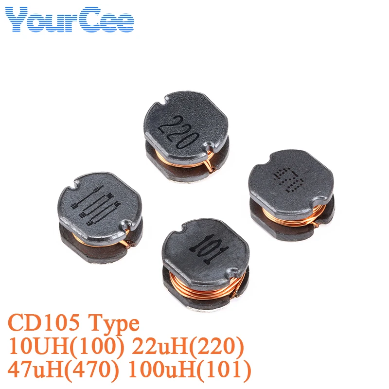 10 Uds CD105 SMD Inductor de potencia bobinado de alambre 10UH(100) 22uH(220) 47uH(470) 100uH(101) Chip Inductor SMD de inductancia