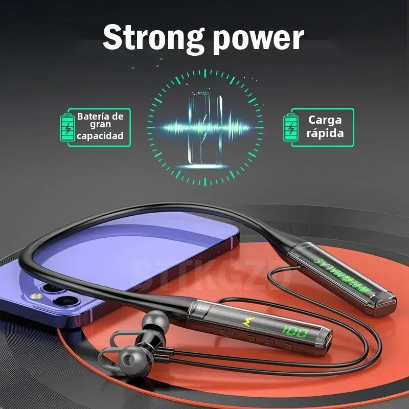 Auriculares inalámbricos con banda para el cuello, Auriculares Bluetooth con micrófono, batería larga, Auriculares deportivos de alta calidad para tarjeta TF - imagen 3