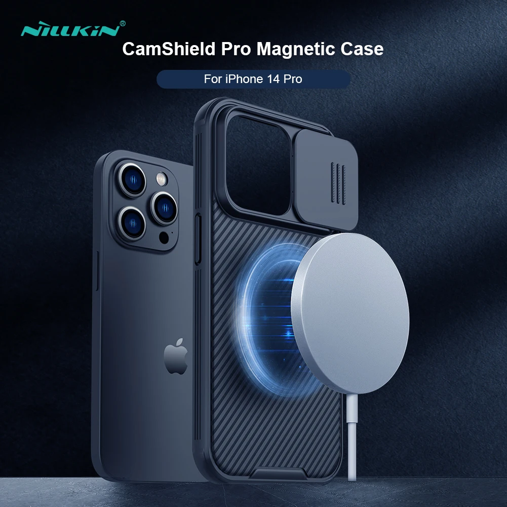 NILLKIN para MagSafe para iPhone 14 Pro /Pro Max funda magnética sedosa cámara deslizante funda trasera de silicona suave para iPhone 14/14 Plus