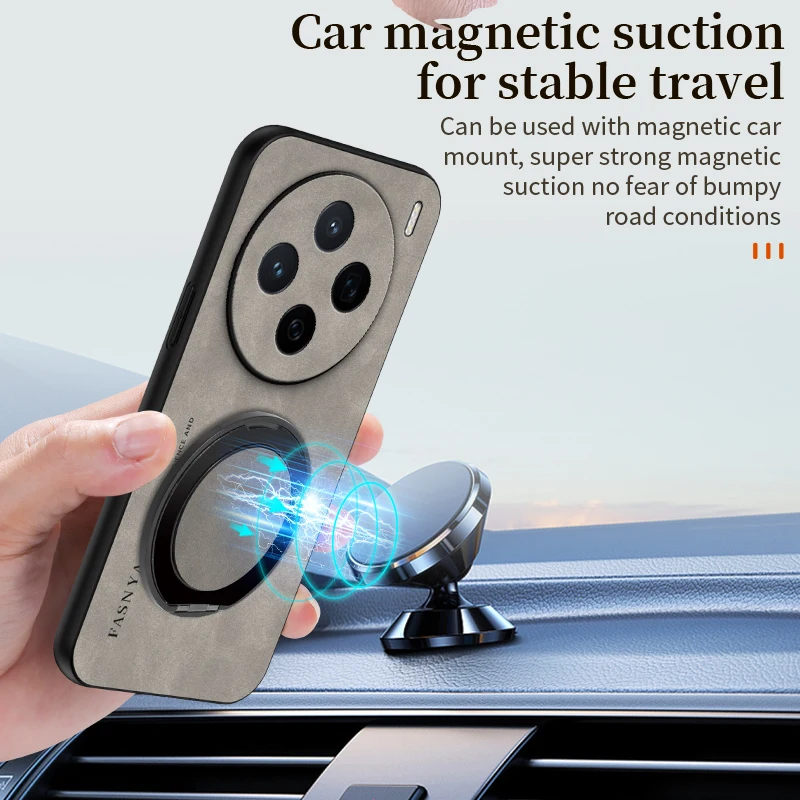 360 °   Funda con soporte giratorio de grado para Vivo X300 Pro, funda trasera de piel de oveja