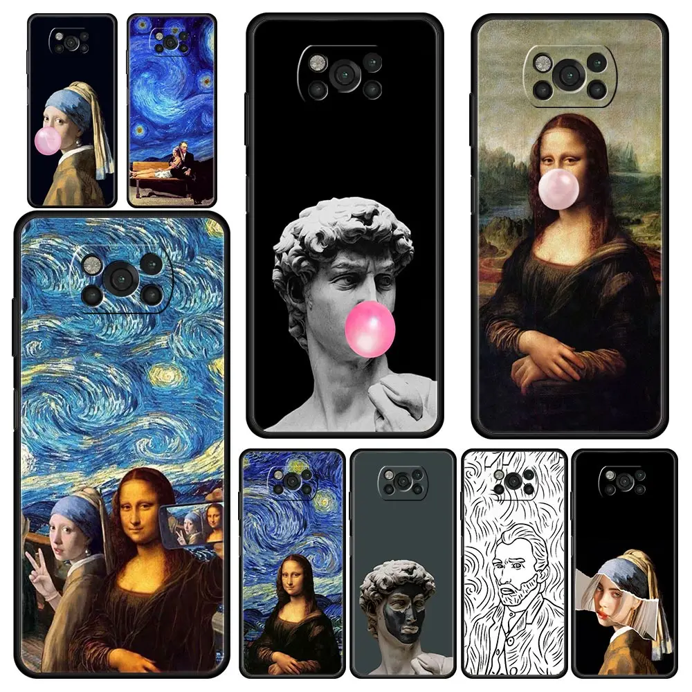 Funda de teléfono para Xiaomi Poco X6, X5, X4 Pro, 5G, X3, NFC, F5, F4, M5, M4, M3, F3, GT, C51, C50, C55, arte estético, David Mona Lisa