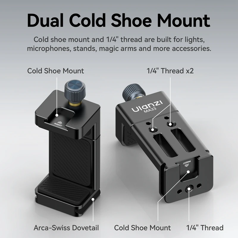 Ulanzi MA33 Arca Swiss soporte para teléfono inteligente Clip de abrazadera para fotografía Vlog transmisión en vivo con soporte de zapata fría - imagen 3