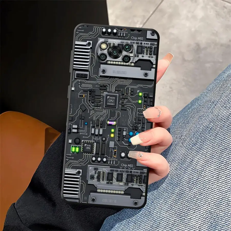 Case for Xiaomi Poco M5 C71 C50 X3 X4 X5 X7 Pro C75 M3 M4 M7 Pro C40 C61 F1 F3 Black Soft Phone Cover Circuit Personality - imagen 3