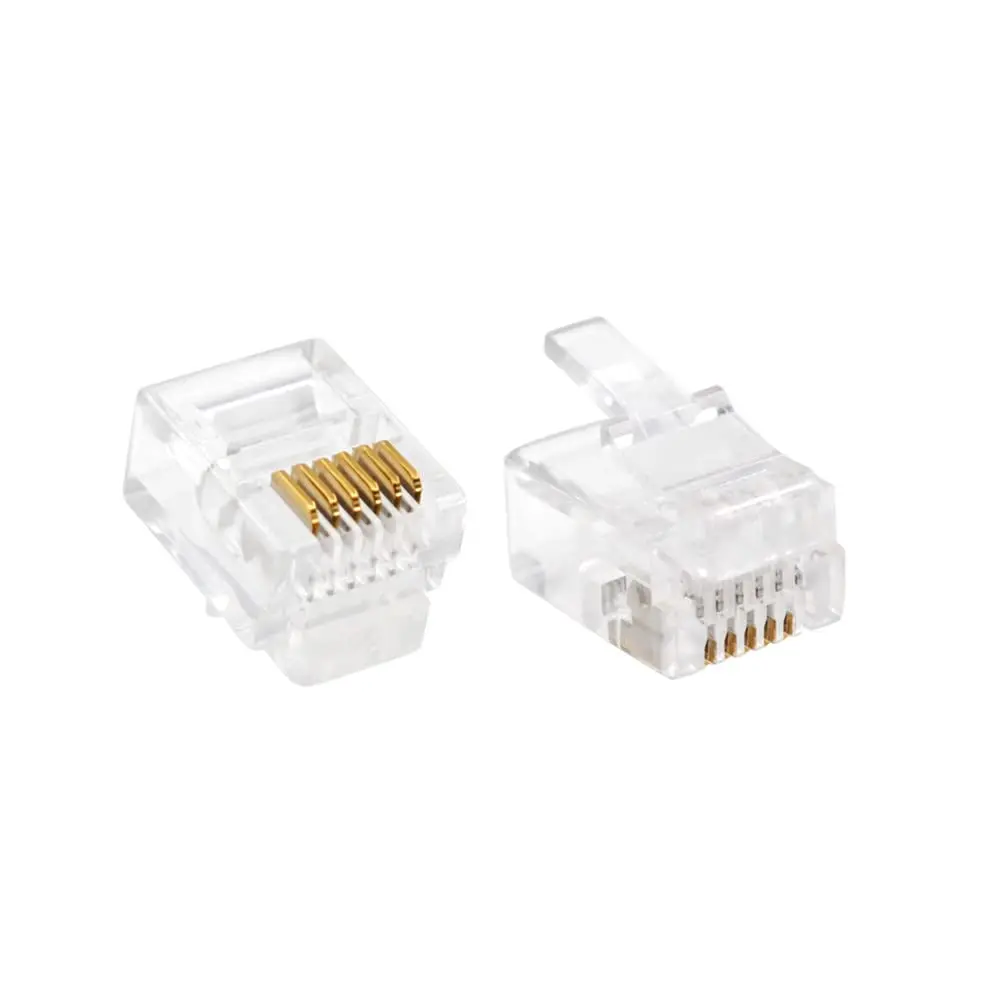 100 Uds 6P6C 4P4C RJ12 RJ9 conector Modular de cabeza de cristal conector de red chapado en oro para conectores de Cables de teléfono sólidos - imagen 5
