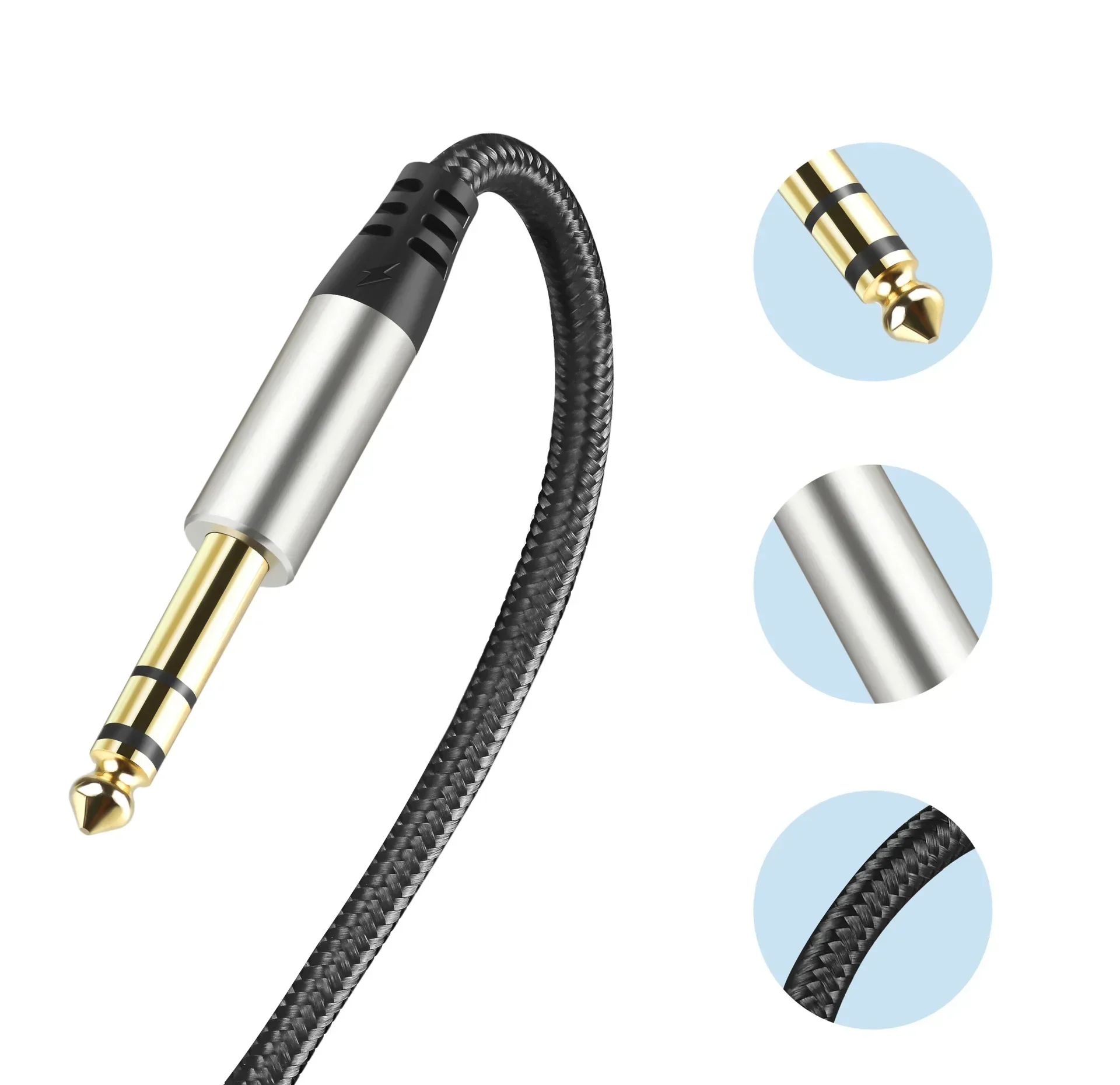 Cable de guitarra para instrumentos de 6,35 mm a 6,35 mm chapado en oro 6,35 mm 1/4 "macho TRS a 6,35 mm 1/4" macho TRS Cable de audio estéreo equilibrado - imagen 3